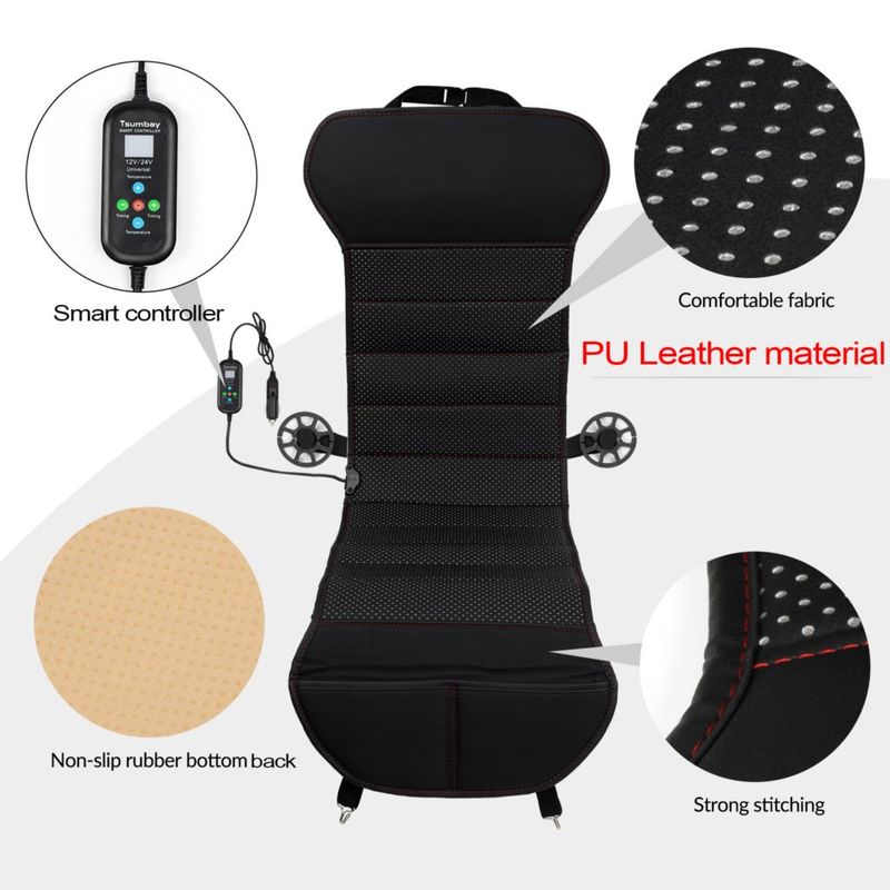Coprisedile riscaldato per auto in pelle PU con telecomando integrato, 12 V 24 V, universale, riscaldatore, cuscino invernale freddo, nero_voghion.com