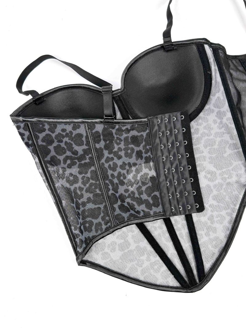 Damenbekleidung Sexy Leoparden-Punktmuster-Spleißen-BH Hosenträger High-End-Innennetzspitze Durchsichtige Oberbekleidung Fischgräten-BH_voghion.com