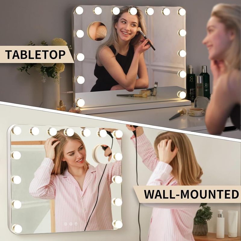 AuAg Light Up Hollywood Mirror Vanity Mirror With Lights 15 Led Make Up Mirror_voghion.com