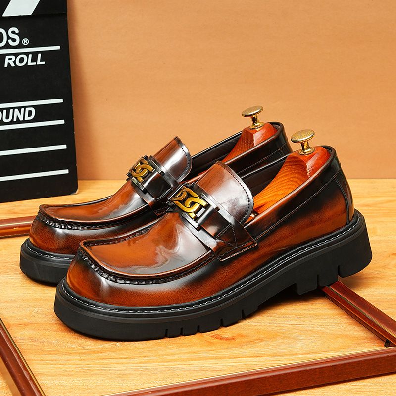 Miesten isokärkiset nahkakengät, aitoa nahkaa, brittiläiset business-kengät, platform-korkeussäädettävät miesten kengät, kiiltävät neliönmuotoiset kärjet, slip-on-kengät muodollisille kengille_voghion.com