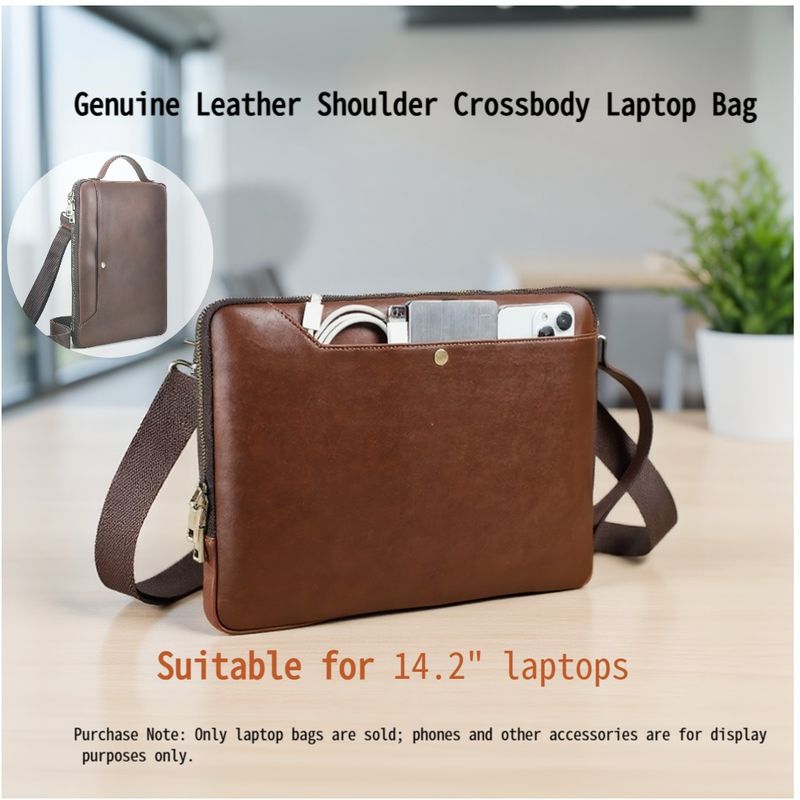 Borsa a tracolla multifunzione in pelle per laptop e notebook, adatta per Macbookpro da 14,2 pollici_voghion.com