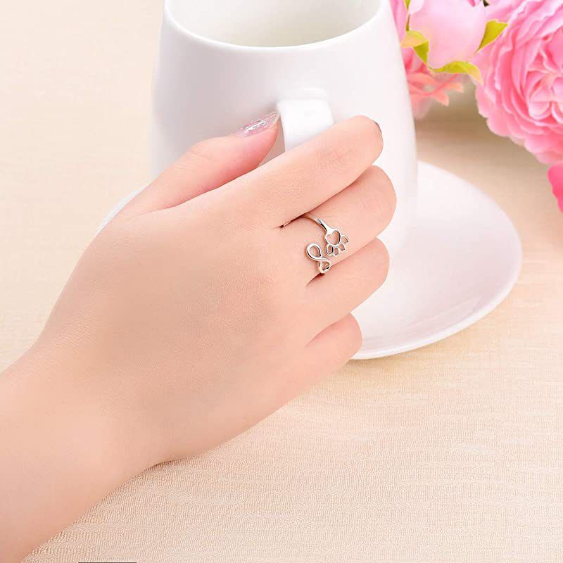 S Silver Pet Cat Paw Figure 8 Ring Infinity Symbol Footprint Adjustable Size_voghion.com