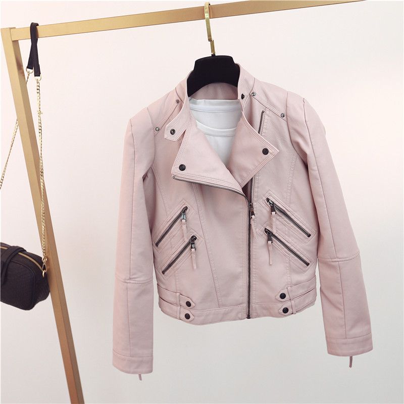2023 Spring And Autumn Women's Jacket PU Leather Motorcycle Short Slim Fit Coat_voghion.com