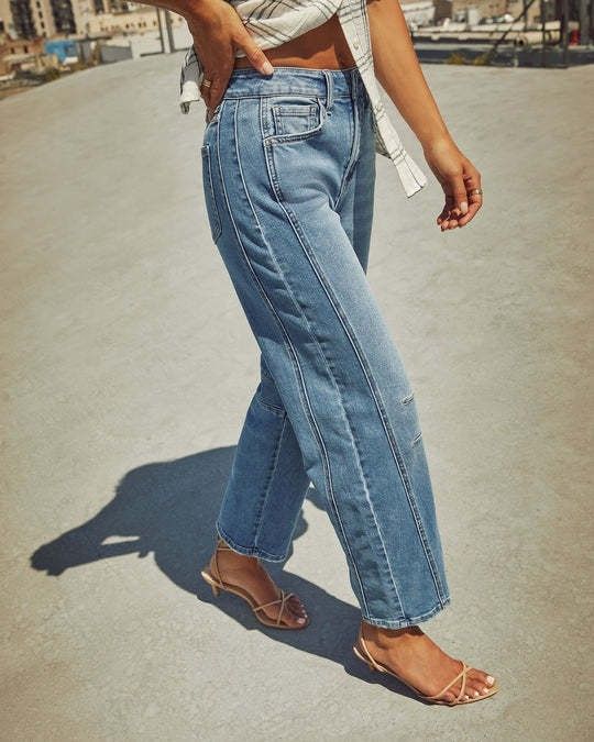 Jeans décontractés amples taille moyenne coupe droite délavés pour femmes Commerce extérieur transfrontalier JEANS européens et américains_voghion.com