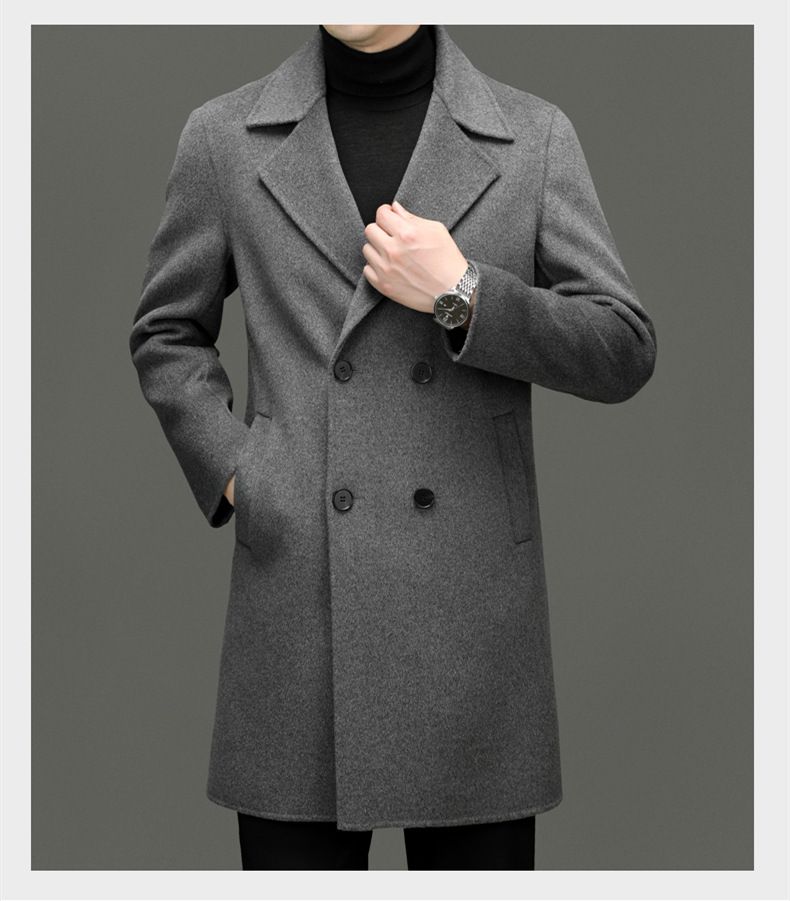 Luxury Cashmere-Blend Overcoat For Men – British-Style Relaxed Fit Double-Breasted Winter Coat (46-56, Black & Grey)_voghion.com