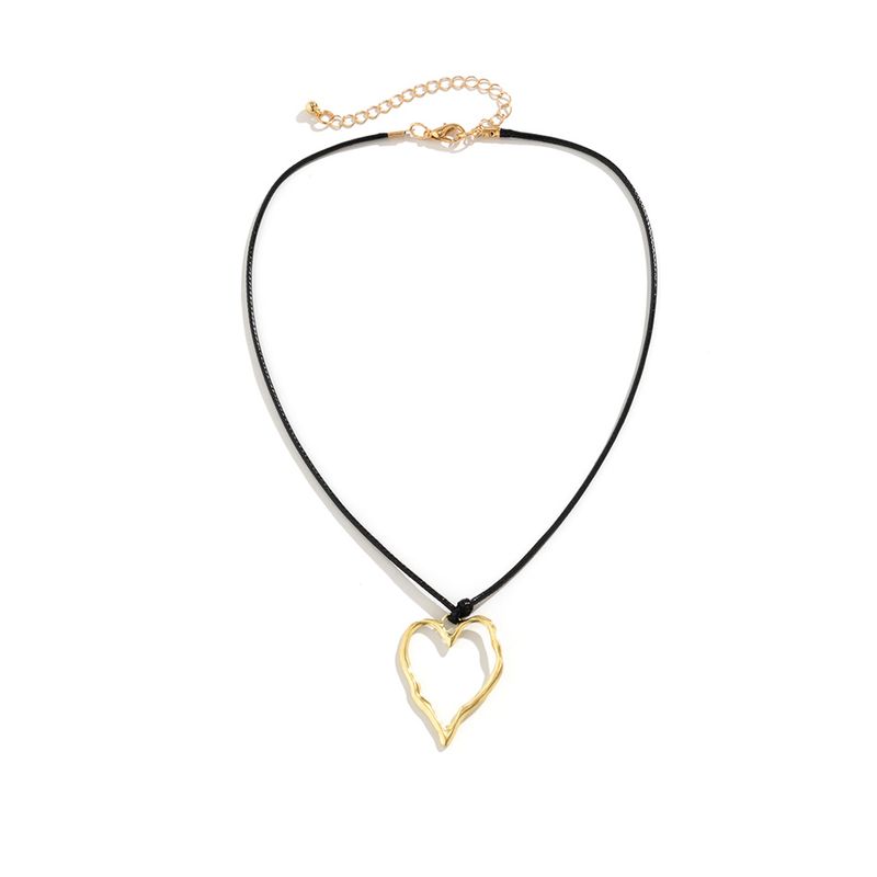 Mode Ingemark Vintage Sort Læder Fletning Vokssnor Halskæde Til Kvinder Goth Udhulet Kærlighed Hjerte Vedhæng Choker Y2k_voghion.com