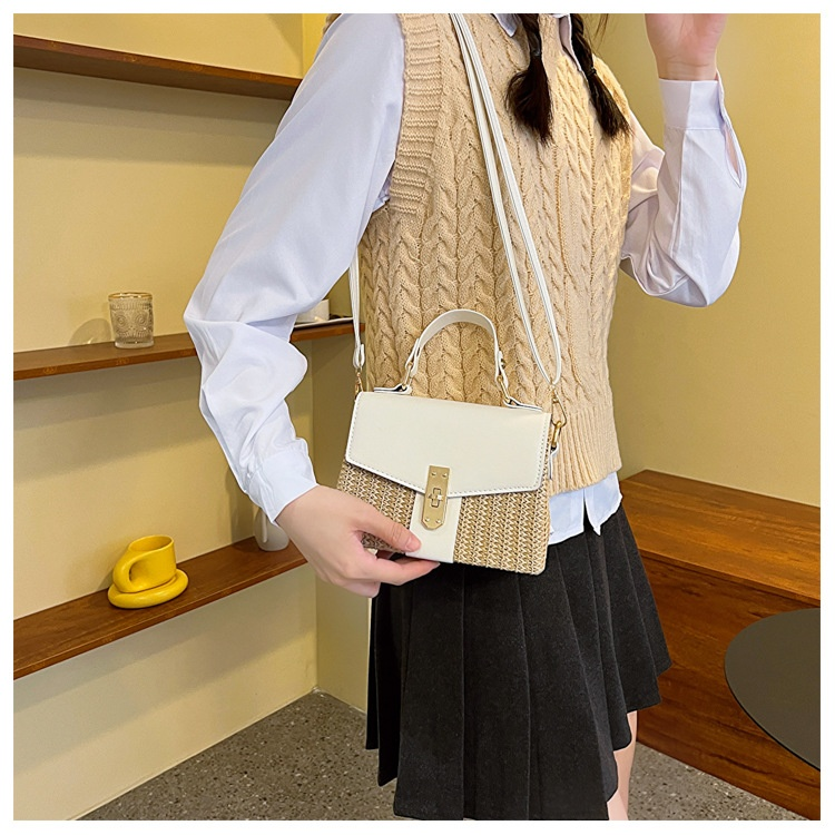 Borsa a tracolla singola intrecciata da spiaggia con fibbia obliqua, per il tempo libero, con fibbia a chiusura alla moda, erba per il tempo libero_voghion.com