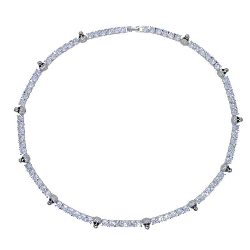 Black Panther 5mm Zircon Tennis Chain Skull Halskjede Hip Hop Men's Tennis Chain_voghion.com