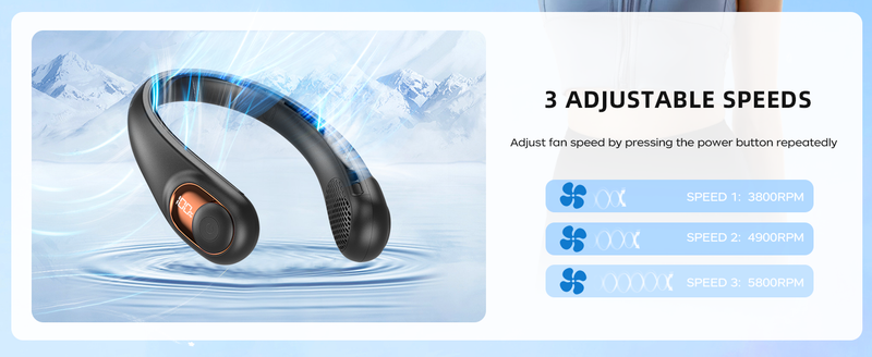 Neck Fan With LED Indicator USB-C Charging Long-Lasting Battery Hands Free Bladeless Fan With 3 Adjustable Speeds & Ultra-Quiet_voghion.com