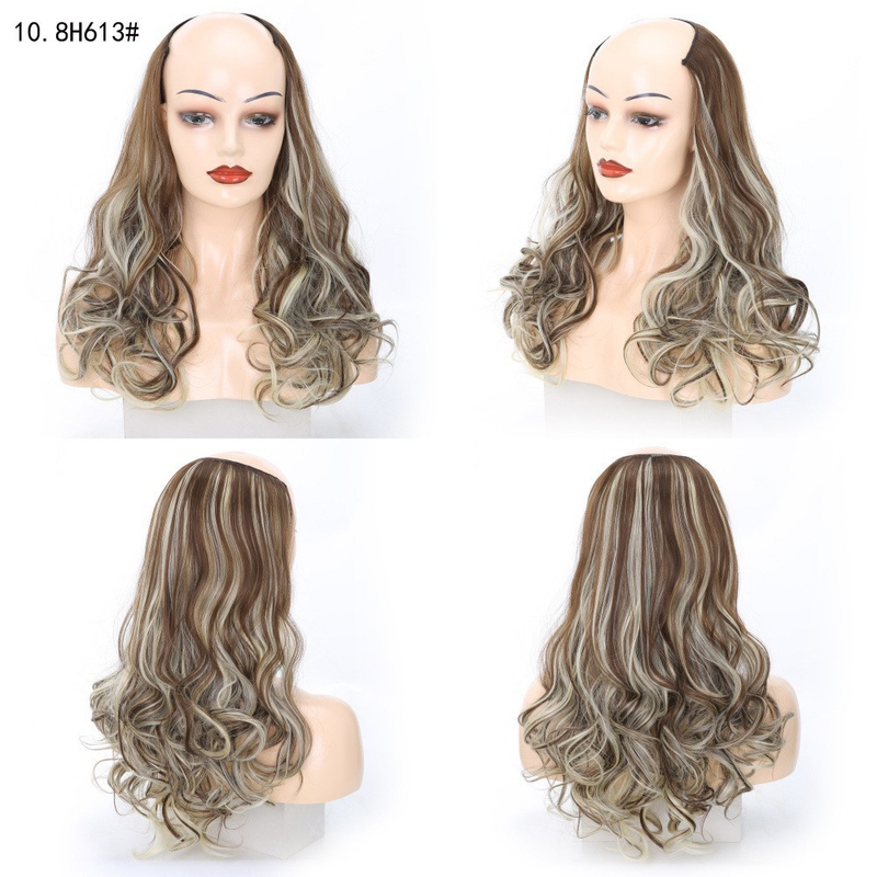 Synthetic hair U-shaped half head wig for women's medium large wave pear curl with natural fluffy long curly hair_voghion.com