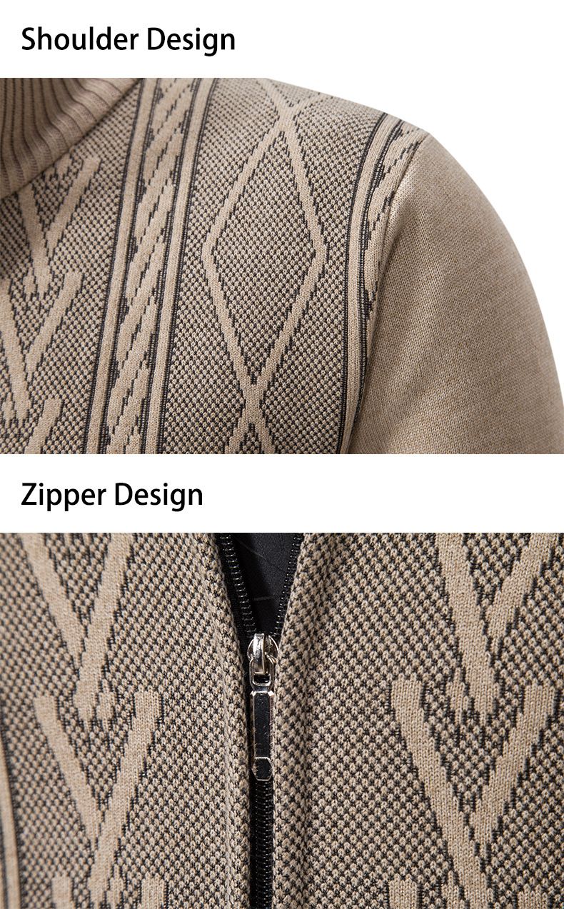 Herrenbekleidung Herren-Cardigan mit Fleecefutter und Stehkragen – Winter-Strickjacke (Beige/Hellgrau/Dunkelgrau, M-3XL)_voghion.com
