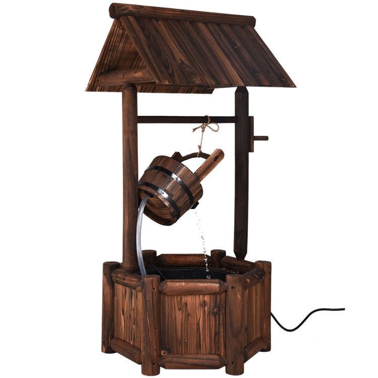 Garden Rustic Wishing Well Wooden Water Fountain with Pump_voghion.com