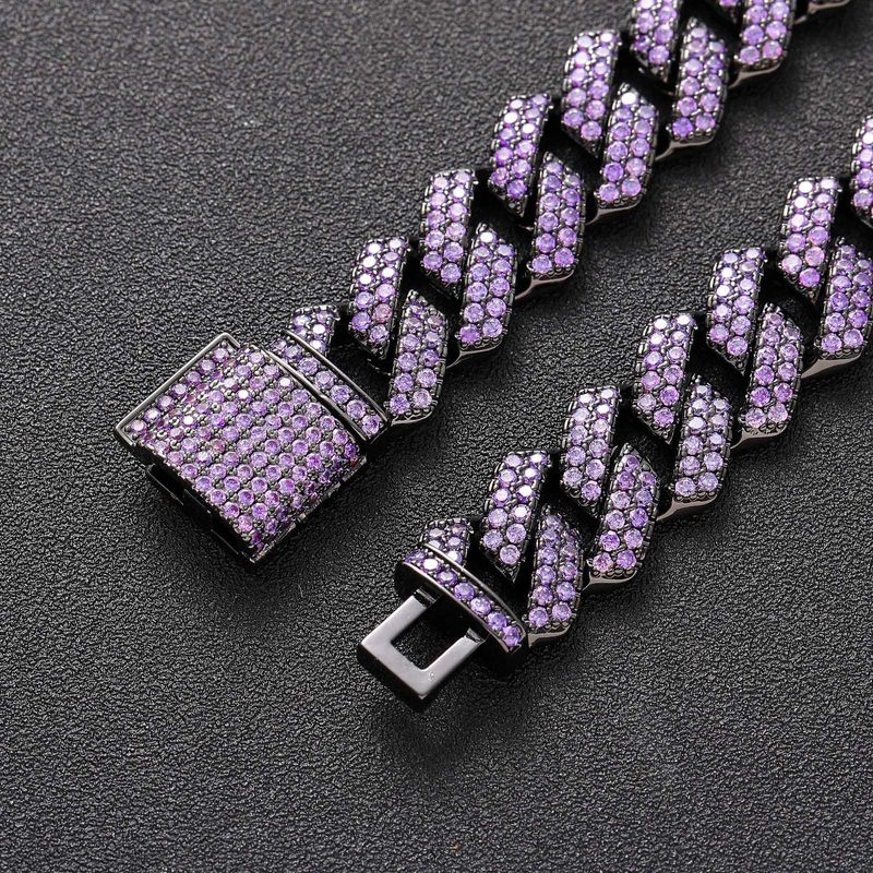 Unisex ketting Hip Hop Heren Paarse Zirkoon 15mm Diamant Cubaanse Ketting Koper Ingelegde Zirkoon Hip Hop Bar Cubaanse Ketting_voghion.com