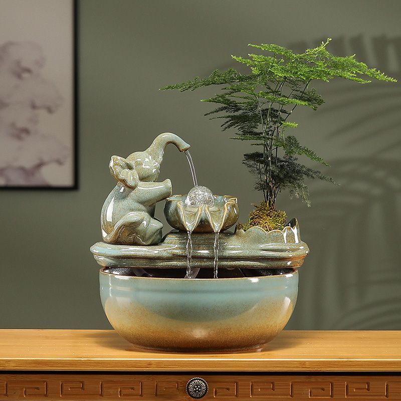 Chinese Style Ceramic Wealth-Attracting Flow Circulating Water Fish Tank Small Living Room Home Desktop Entrance_voghion.com