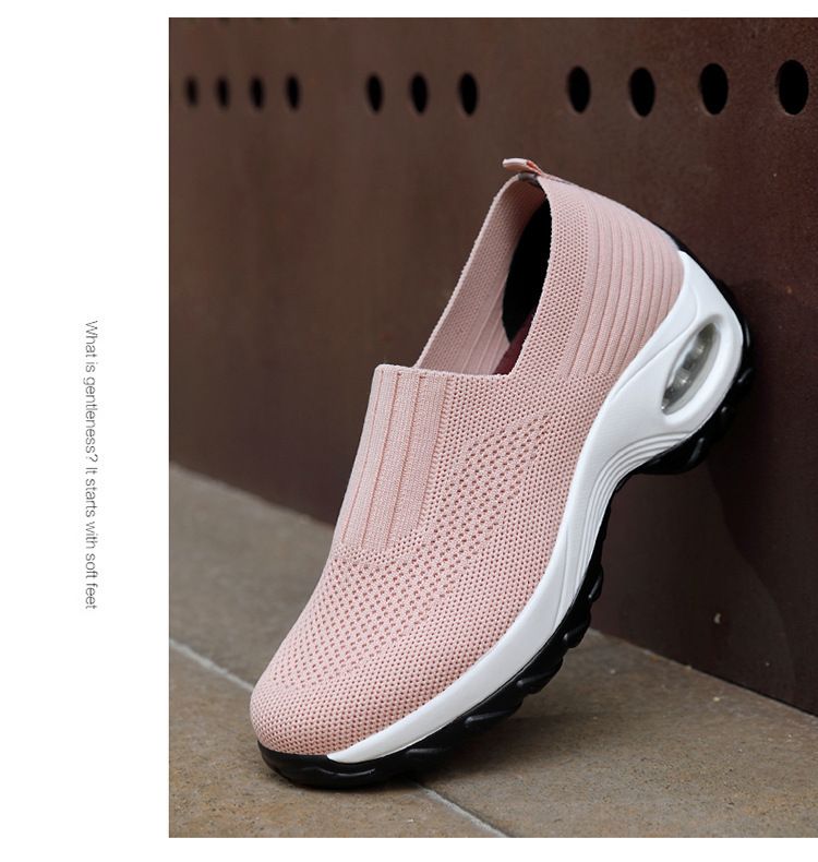 Zapatos cómodos para caminar para mujer: zapatillas sin cordones de malla transpirable con suela gruesa y acolchada para mujeres de mediana edad._voghion.com