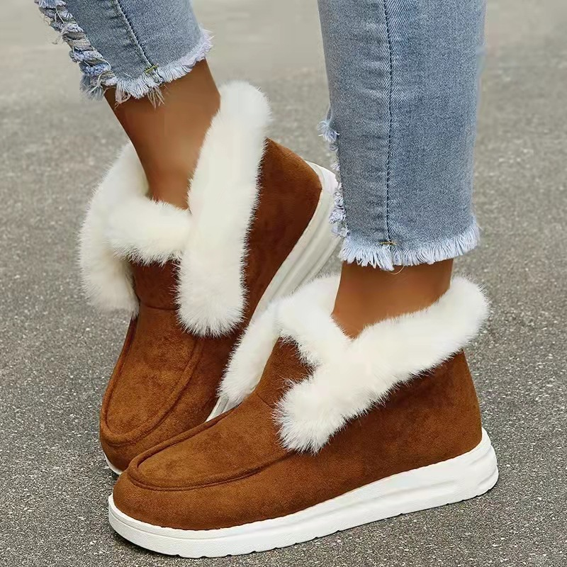 Women’s Shoes solid color suede cotton shoes casual snowshoes low velvet women's cotton shoes_voghion.com