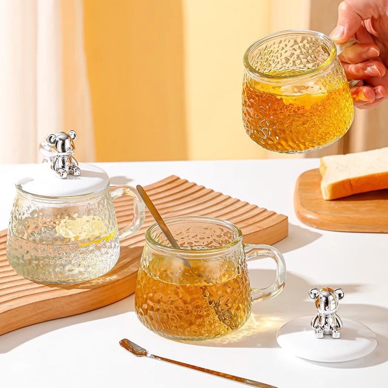 Bär Hochwertiger Blumentee Einfaches Glas mit Deckel Haushaltsbecher Wasserbecher_voghion.com