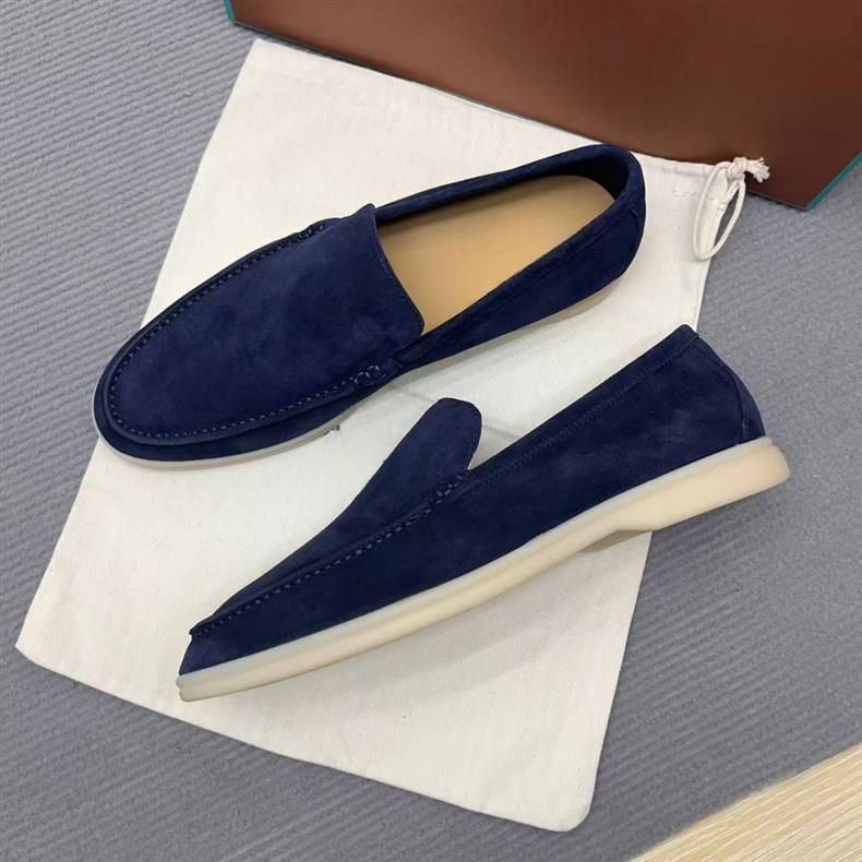 LP Genuine Lazy One Foot Loafers 2025 Neue lässige niedrige Absätze aus tiefblauem Rindsleder_voghion.com