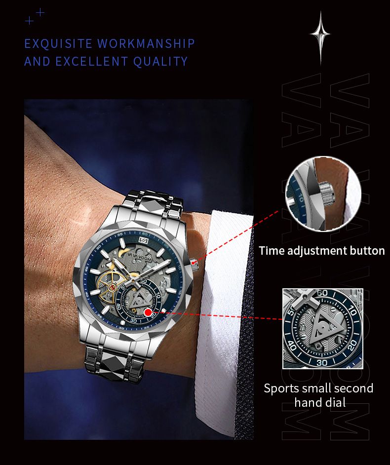 VA VA VOOM Men's Watch 2025 New Stainless Steel Hollow Watch Business Simple Quartz Waterproof Watch_voghion.com