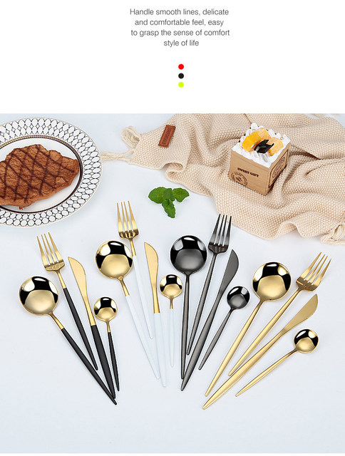 24-teiliges Edelstahl-Geschirr-Set, Schwarzgold, Besteck, Löffel, Gabel, Messer, westliches Besteck, Besteck, Geschirrzubehör_voghion.com