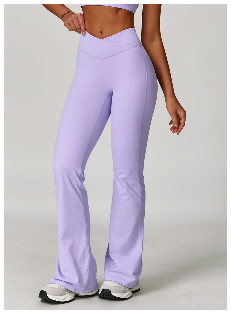Pantalon de yoga Feel pour femme, taille haute croisée, contrôle du ventre, course à pied, coupe ajustée décontractée, évasé polyvalent_voghion.com