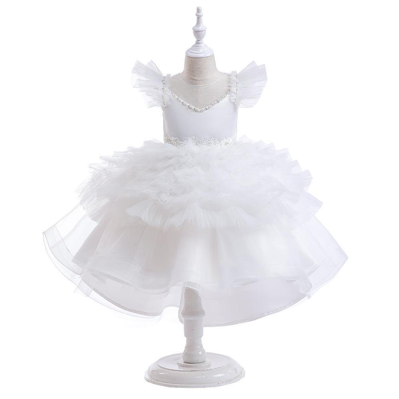 Nuovo vestito da principessa per ragazze di piccole e medie dimensioni per bambini con piccole maniche volanti in rete con gonna tutu a coda di rondine, abito da festa di compleanno_voghion.com