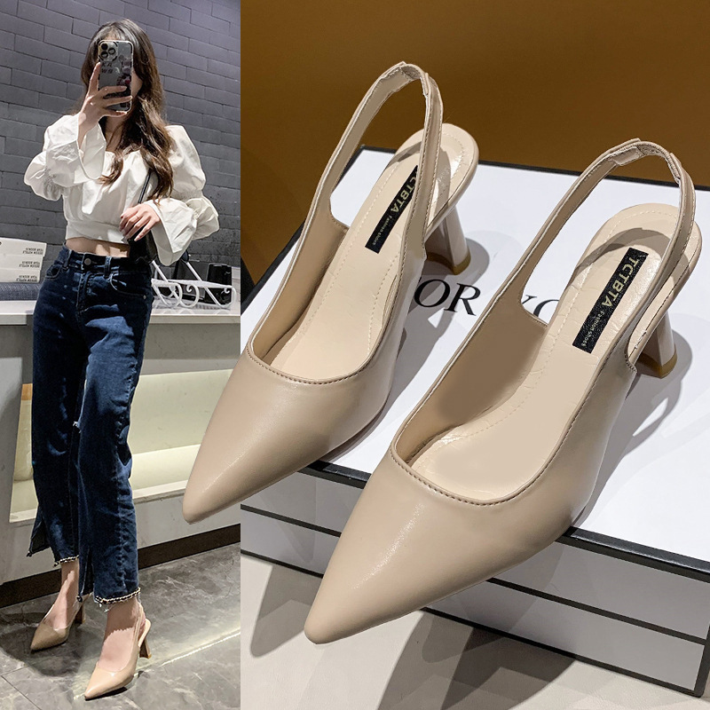 Spring/Summer New Pointed High Heels Thin Heel Closed Toe Sandals Backless Shallow Mouth Single Shoes Women_voghion.com