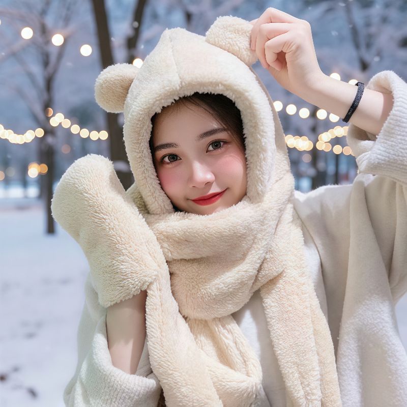Weiblicher Herbst und Winter Vielseitiger Neuer 2025 Internet-Promi-Kapuzenschal Handschuhe Integrierter warmer Fahrradschal_voghion.com