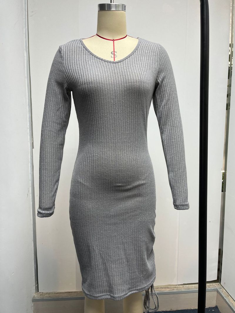 Vêtements pour femmes pull tricoté col en V à manches longues automne et hiver sexy coupe ajustée jupe filetée jupe plissée à cordon de serrage_voghion.com