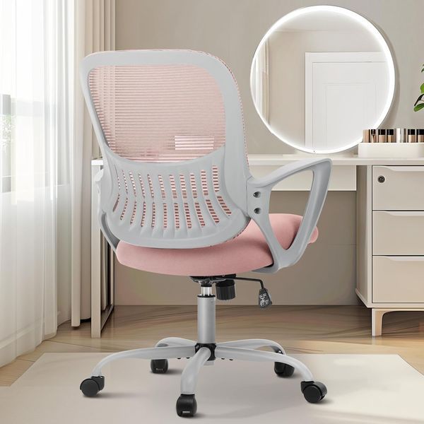 Office Computer Desk Managerial Executive Chair, Ergonomic Mid-Back Mesh Swivel Rolling Work With Wheels, Comfortable Lumbar Support, Comfy Arms For_voghion.com