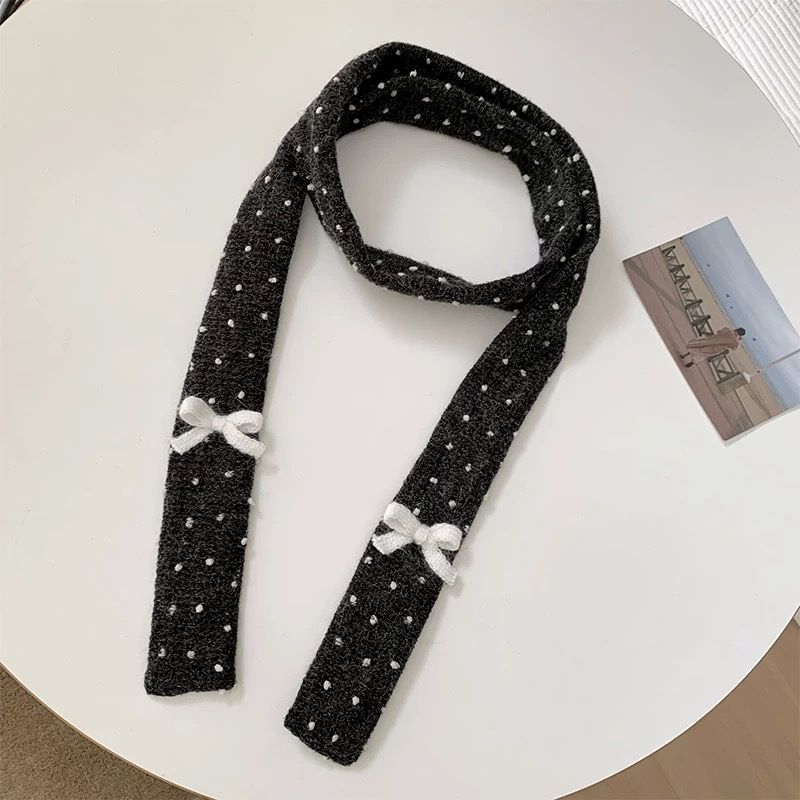 Sezione sottile del fiocco di nastro della versione coreana della ragazza decorata con una sciarpa lunga, morbida, calda e versatile_voghion.com