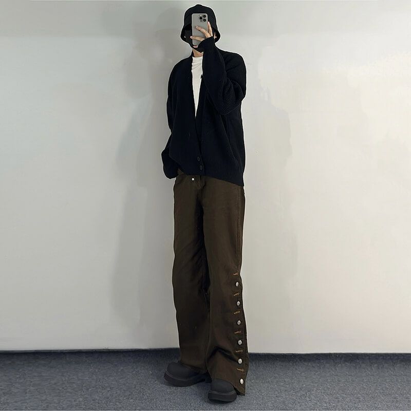 Schräge Knopfleiste Strickpullover Herren Herbst neue Kollektion Lazy Casual Old Money Style Outfit Strickjacke außen_voghion.com