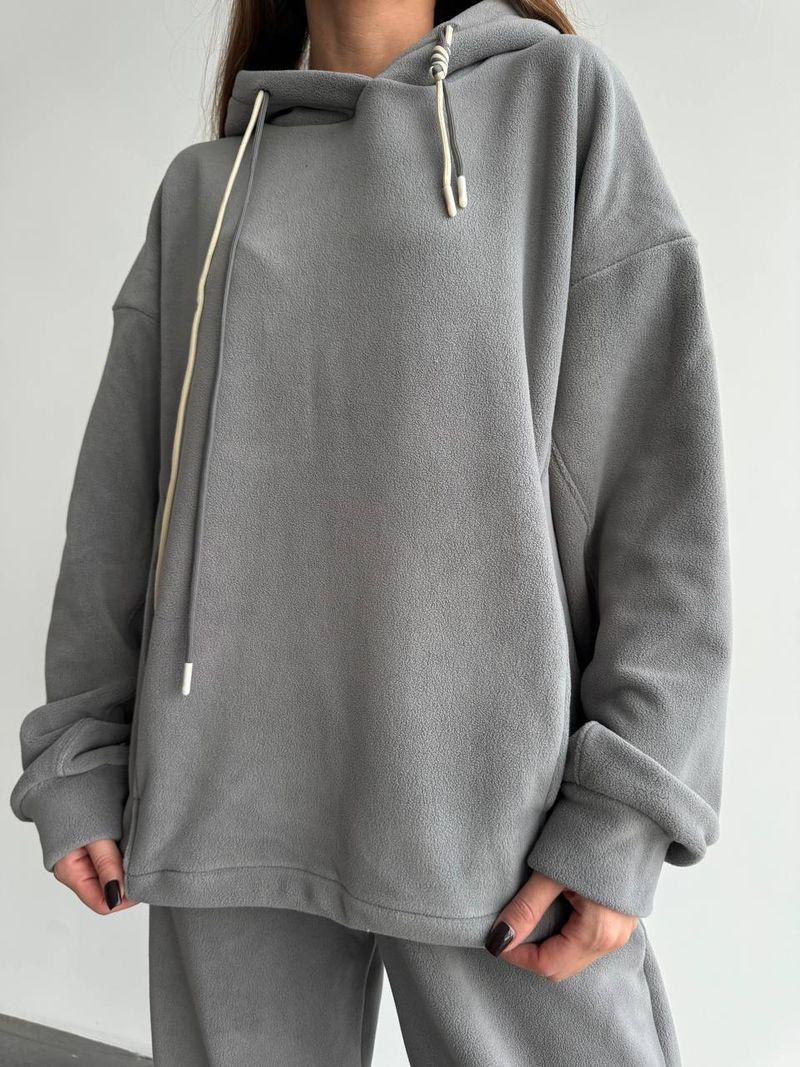 Conjunto de sudadera con capucha extragrande y pantalón jogger para mujer - Conjunto de dos piezas con forro polar en gris y caqui | Comodidad con cordón y estilo urbano_voghion.com