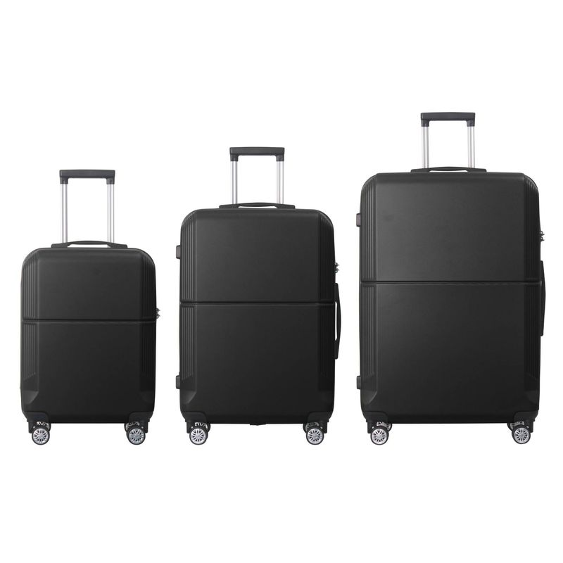 BLACK 3-Piece Premium ABS Luggage Set-20", 24", And 28" Suitcases With Multi-Position Handle, Silent Spinner Wheels, And TSA-Approved Lock-Durable, Stylish, And Spacious Travel Gear_voghion.com