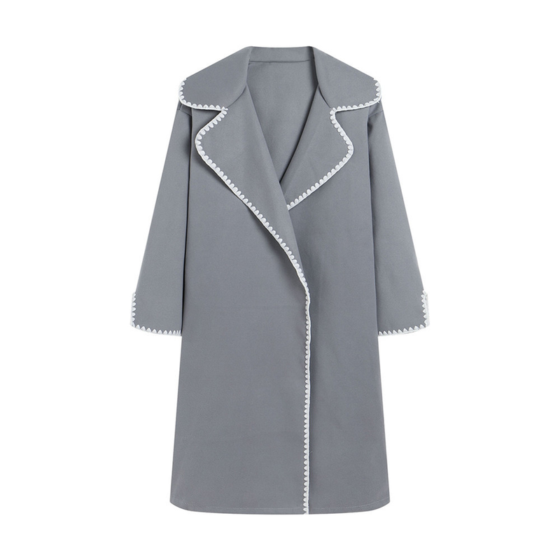 Damkläder Höst och vinter Dam dubbelsidig ylle långärmad flätad lapel lång kappa lös vindjacka_voghion.com