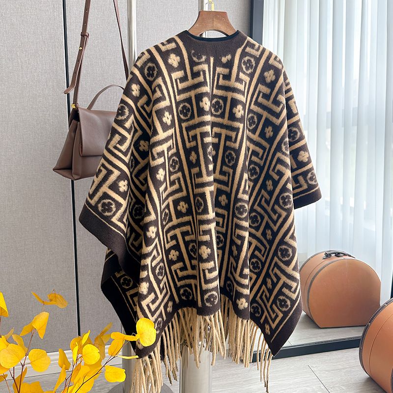 Schal, neuer Herbst- und Winterschal aus Kaschmir in verschiedenen Stilen mit Quaste, großes Gitter, Jacquard-Umhangschal für Damen_voghion.com