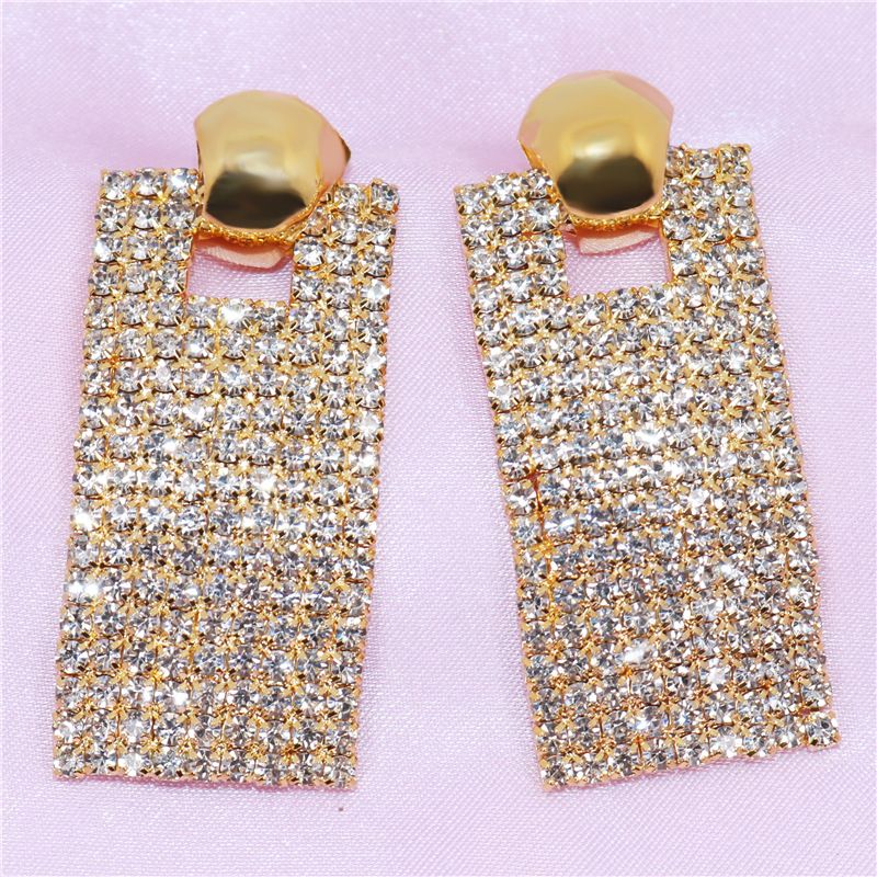 Nuovi orecchini quadrati con catena a griffe lunga e diamanti d'acqua, Yiwu, piccoli gioielli_voghion.com
