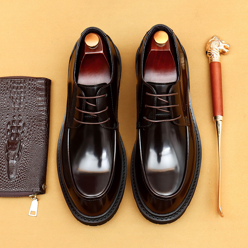Zapatos Derby de charol brillante estilo británico informal para hombre, estilo formal, con cabeza grande_voghion.com