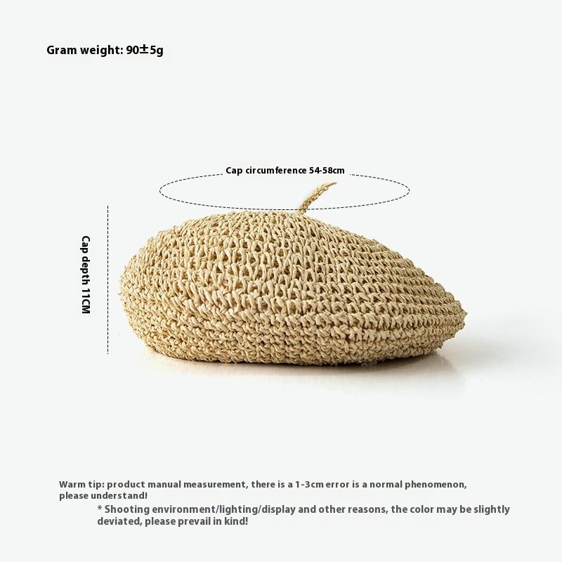 Französische Retro-Baskenmütze aus Grasgewebe für Damen, Internet-Berühmtheit, gleicher Stil, künstlerischer Malerhut, atmungsaktiver Strohhut für Damen im Sommer_voghion.com