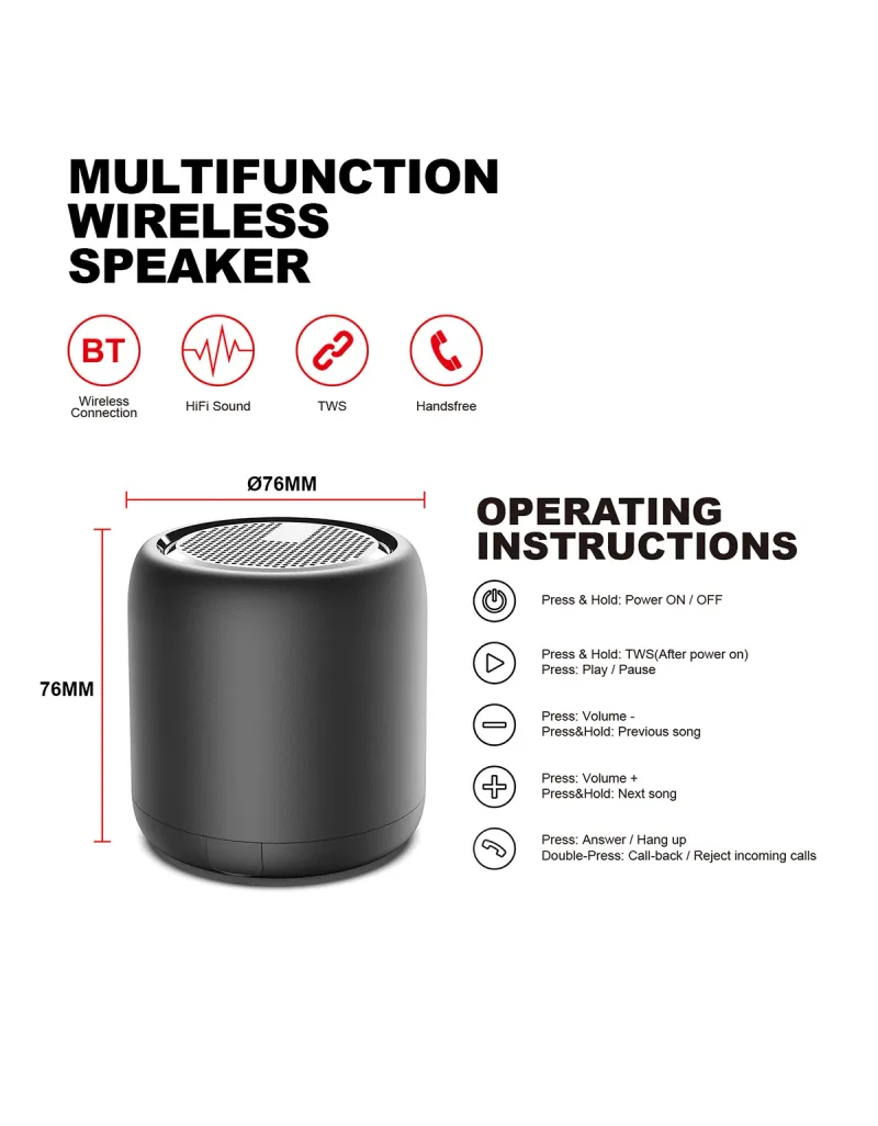 Bluetooth Mini Portable Subwoofer Audio Wireless Steel Gun Outdoor Small Speaker_voghion.com