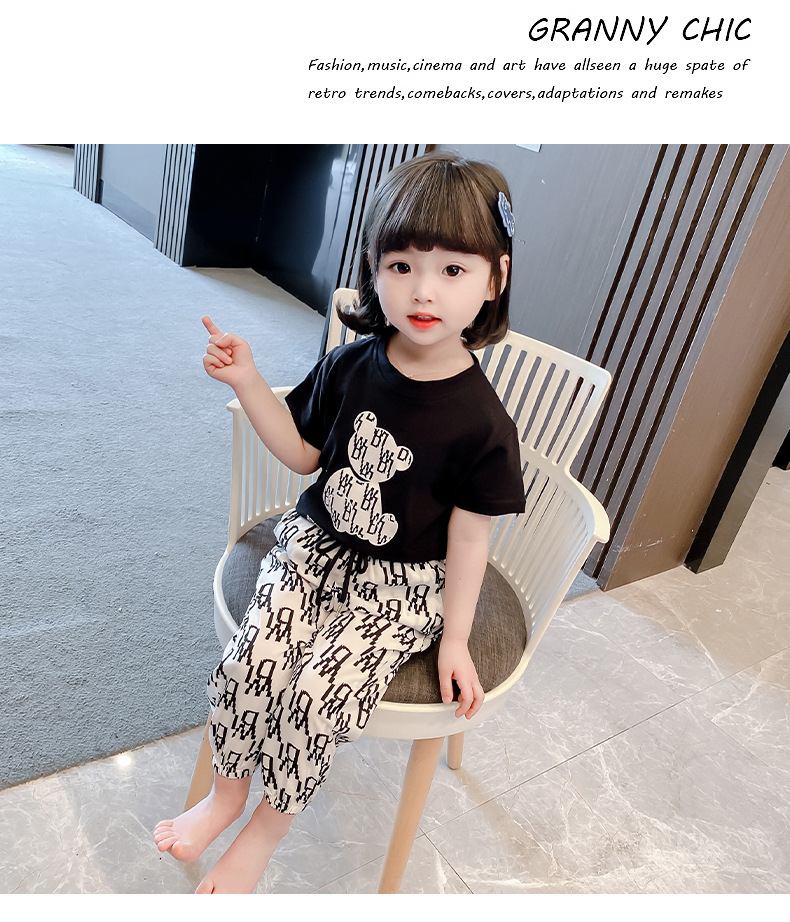 Set de două piese pentru băieți și fete, vară nouă, pantaloni casual, lejer, cu imprimeu, tricou, mărime mică și medie, la modă, pentru copii mari_voghion.com