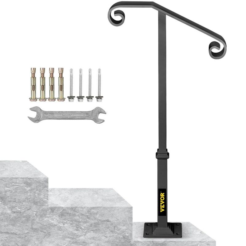 R Porch Iron Outdoor Steps Stair Or Outdoor Handrails 1 Handrail Post For Transitional Gray Steps Fit Wrought 2 Single Railing_voghion.com