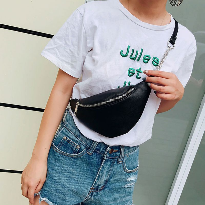 Lihao Chic Lady Borsa a tracolla a tracolla in tinta unita Marsupio sportivo sul petto in vita-Nero_voghion.com