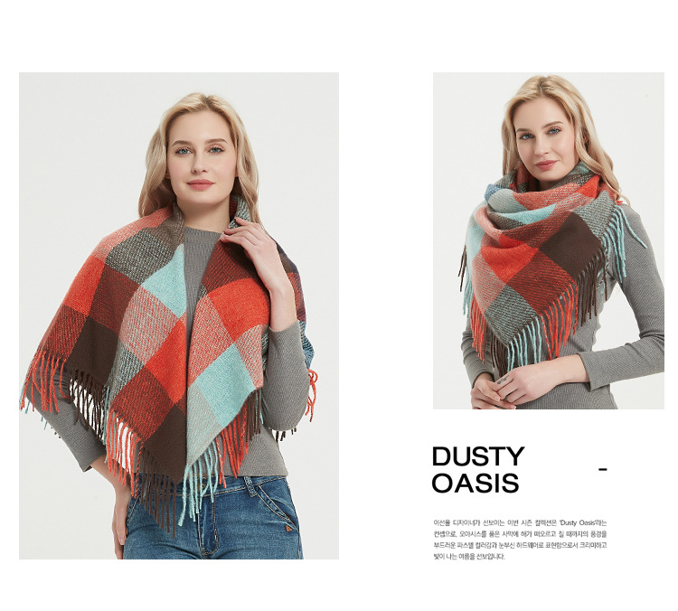 Women's Scarves new style polyester bristle long tassel plaid square scarf _voghion.com