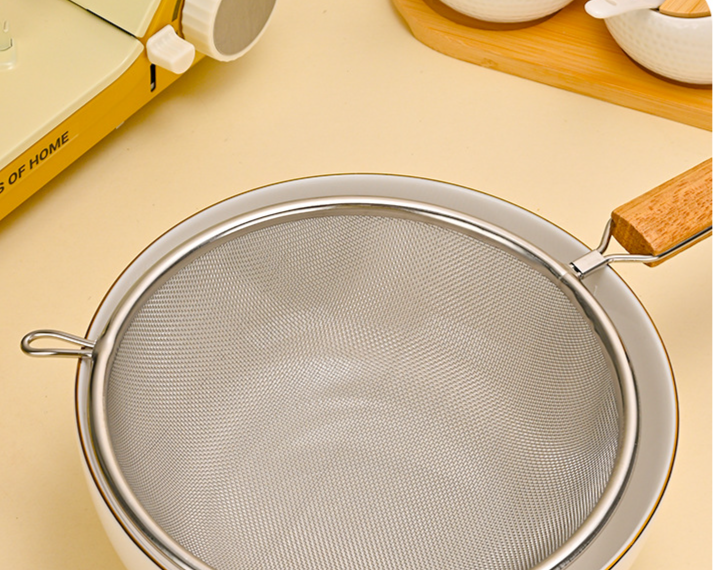 Stainless Steel Mesh Sieve Filter Wooden Handle, Oil Strainer, Flour Sieve, Multiple Sizes With Hanging Ear_voghion.com