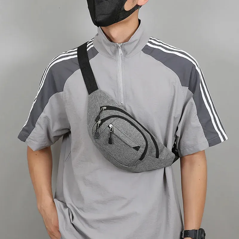 Męska torba sportowa na piersi, wodoodporna, płócienna, w stylu koreańskim, z paskiem na talię, typu banan, 250806_voghion.com