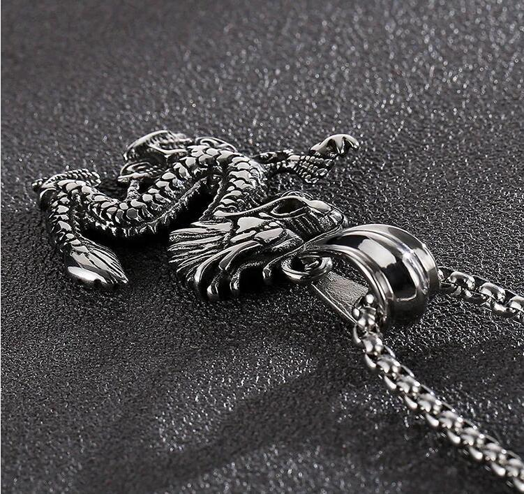 Zodiac Dragon Pendant Stainless Steel Men's Faucet Pendant Punk Fashion Dragon Necklace_voghion.com