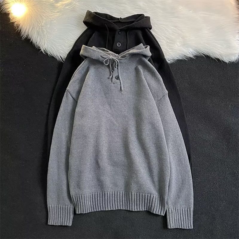 Kapuzenpullover Herren Halb offener Knopf Herbst Winter Warme Oberbekleidung Pullover College Style Trend_voghion.com