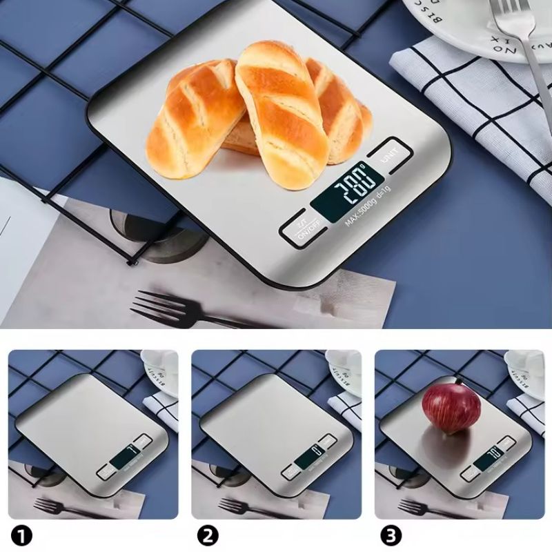 Digitale Küchenwaage, LED-Anzeige, 5 kg/1 g, Edelstahl-Panel, elektronische Waage, für Zuhause, Schmuck, Lebensmittel, Snacks, Wiegen, Backutensilien_voghion.com