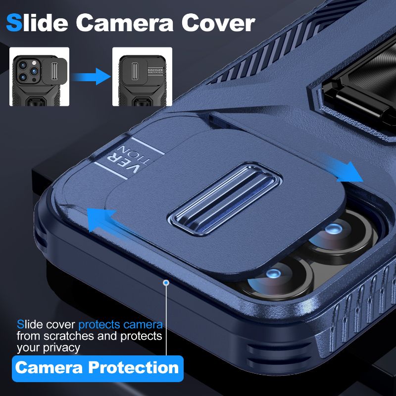 360 ° Rotéierend Metal Auto Bracket Ring Telefon Case Fir iPhone 16 Pro Max 14 11 12 13 15 Pro Max Kamera Push Pull Protection Cover_voghion.com